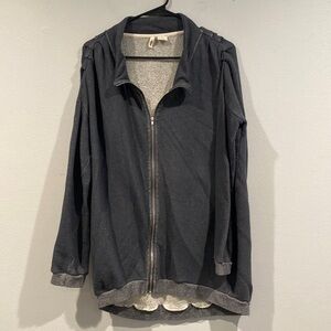 Covet Gray Zip Up Long Sleeve Sweater with Gathered Shoulders - Size Small